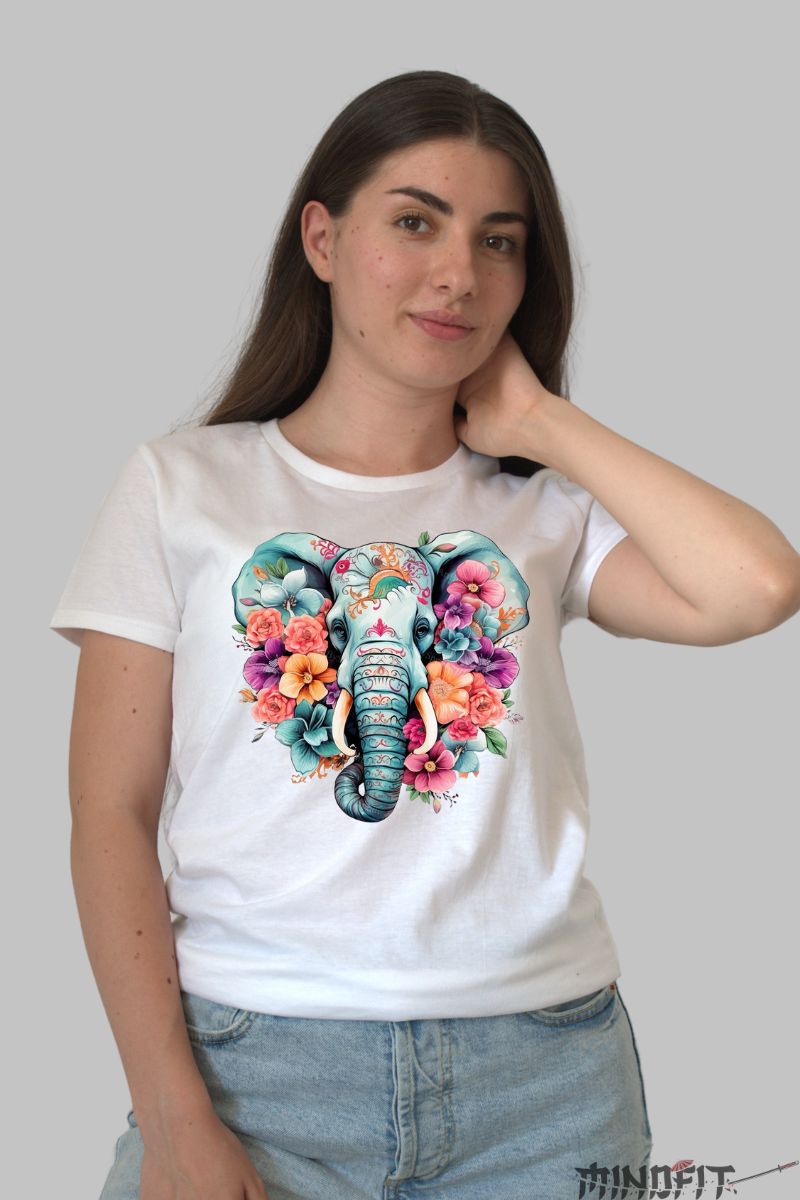 Tricou Elefant Floral dama alb fata