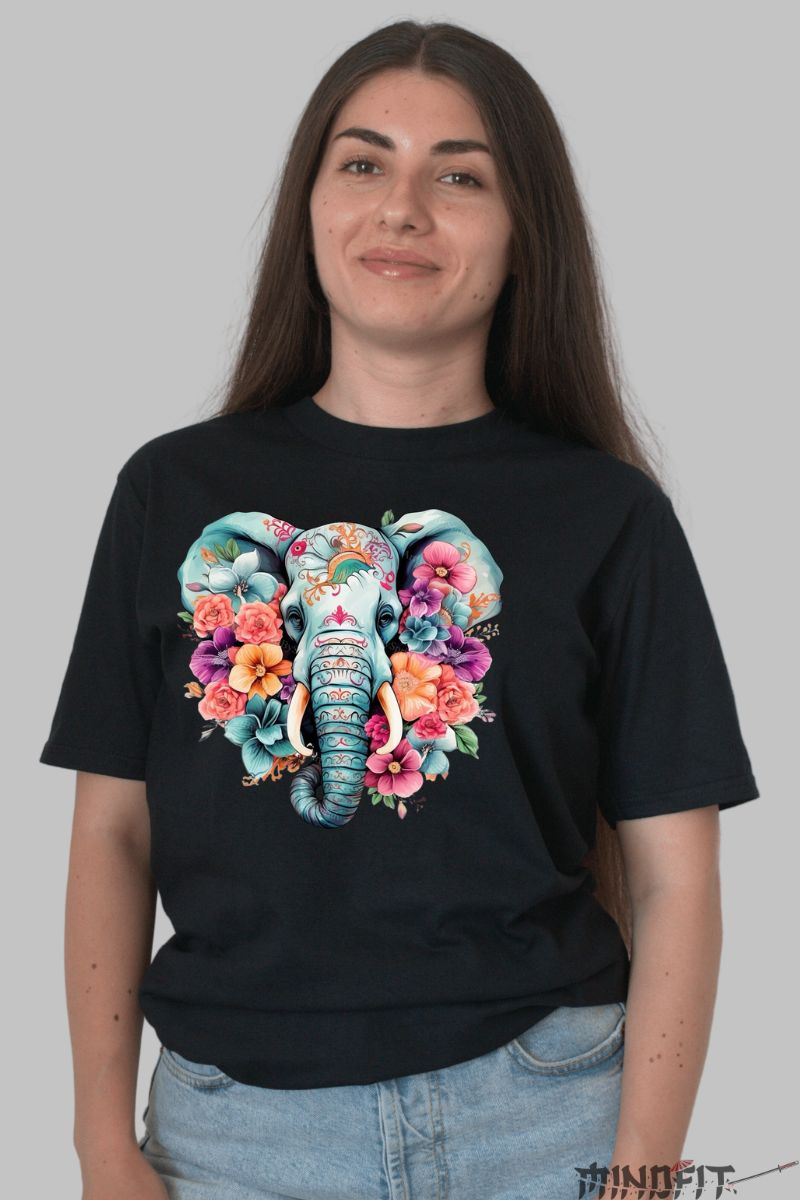 Tricou Elefant Floral dama negru fata