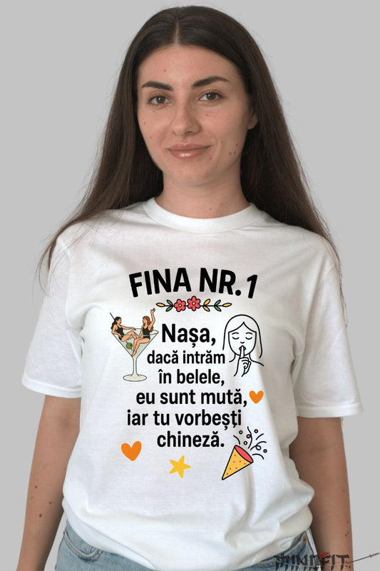 Tricou Fina Nr.1 -Mesaj Amuzant pentru Nasa dama alb