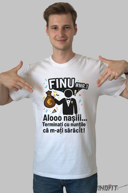Tricou Finu Nr.1 -Alooo Nasiii! alb barbat