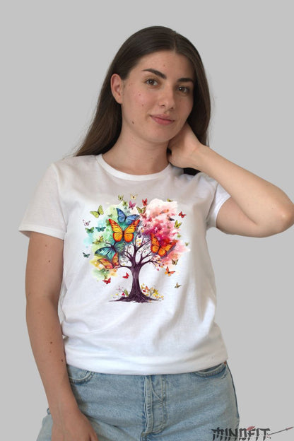 Tricou Fluturi in Copac dama alb fata