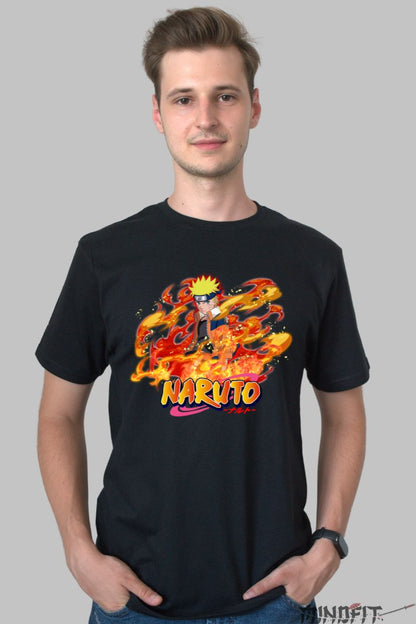 Tricou Naruto Fire barbat negru fata