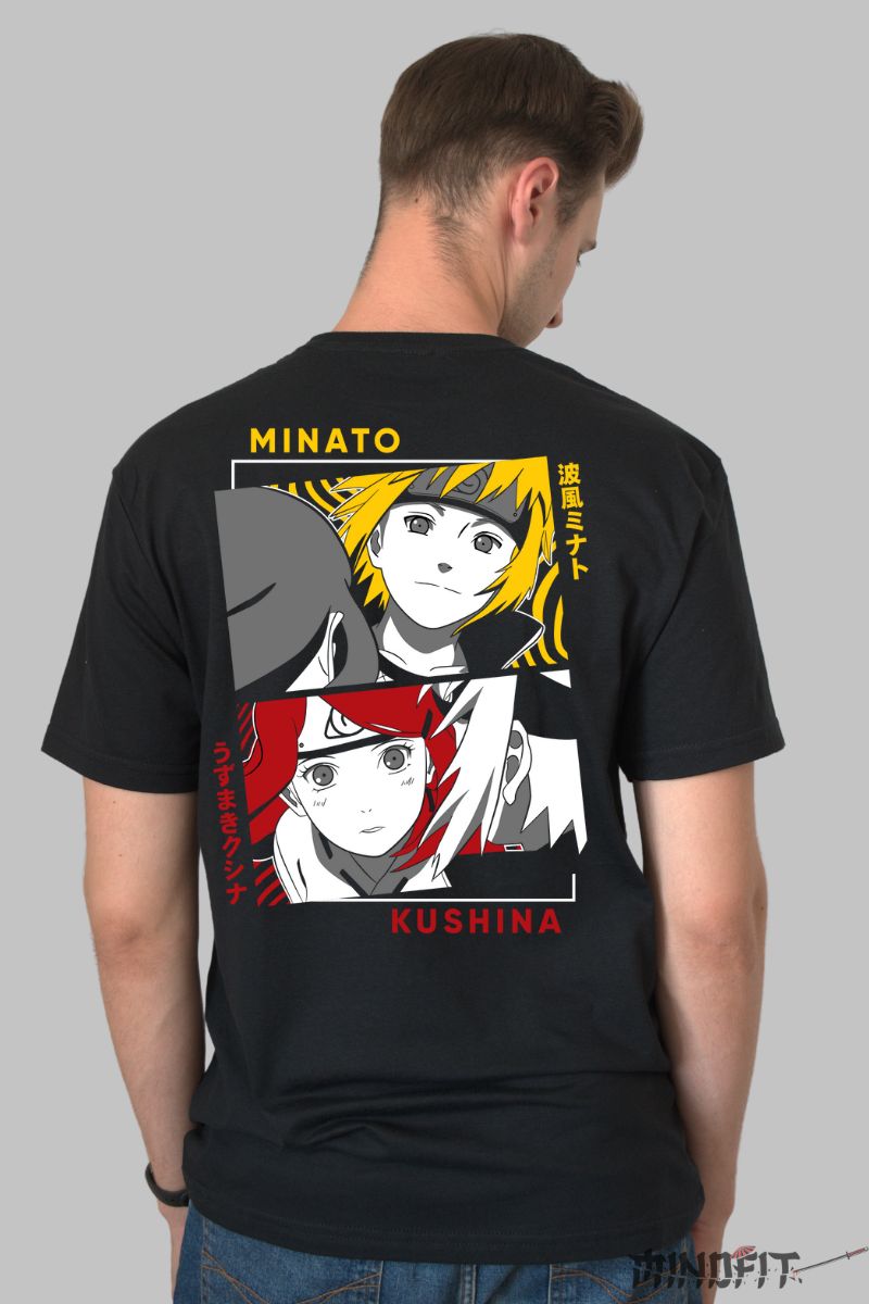 Tricou Naruto Minato vs Kushina barbat negru spate