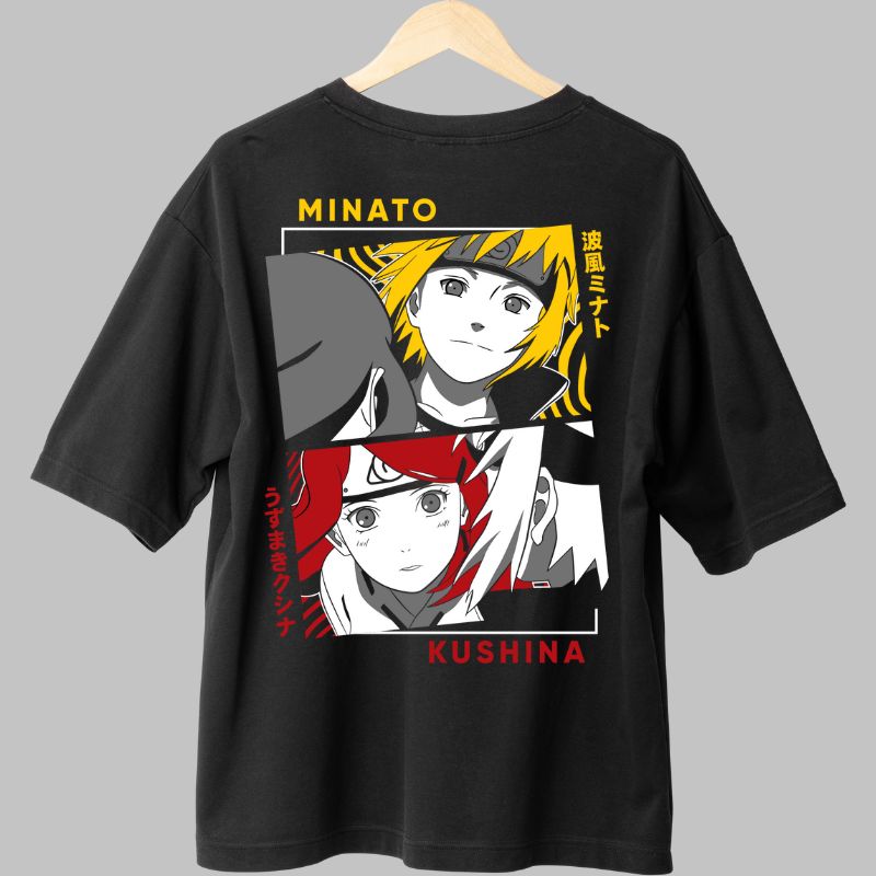 Tricou Naruto Minato vs Kushina negru spate