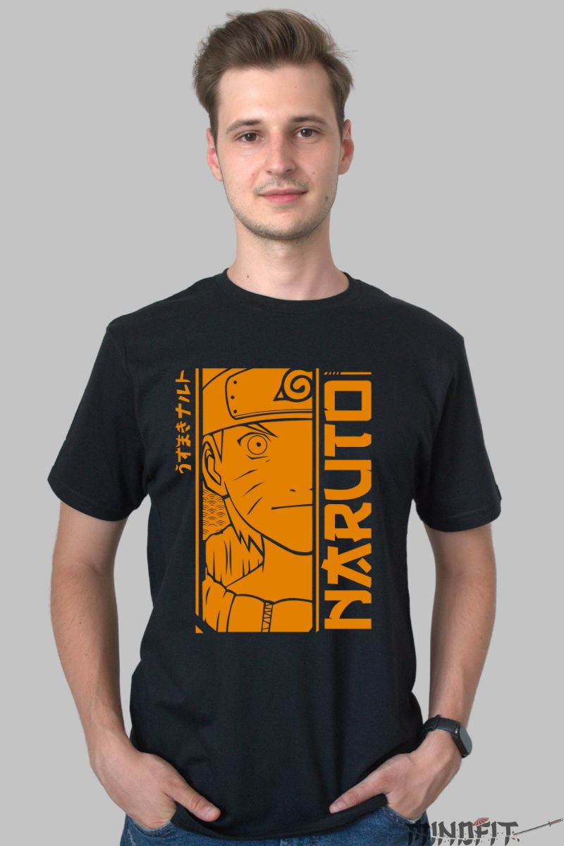 Tricou Naruto Orange barbat negru fata