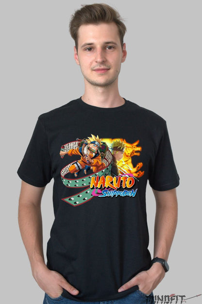 Tricou Naruto Shippuden Kurama Mode barbat negru fata