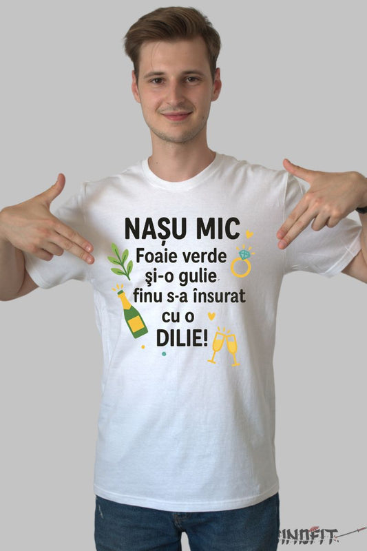 Tricou Nasu Mic -Mesaj Amuzant Fina Si Finu alb barbat