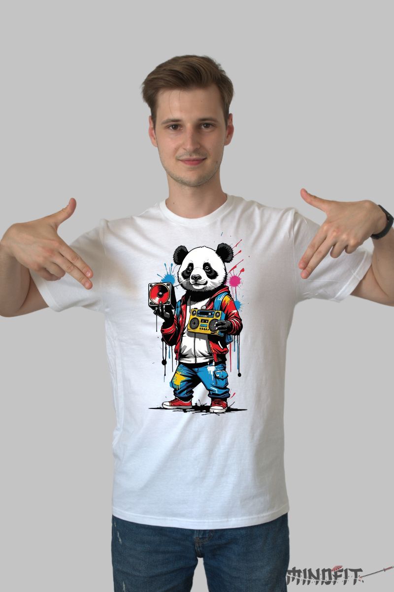 Tricou Panda Cool barbat alb fata