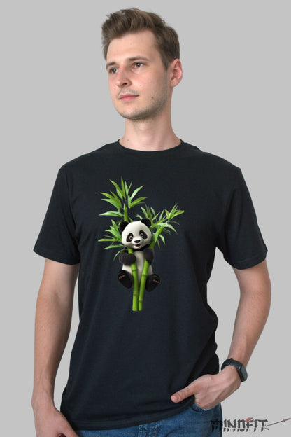 Tricou Panda si Bambus barbat negru fata