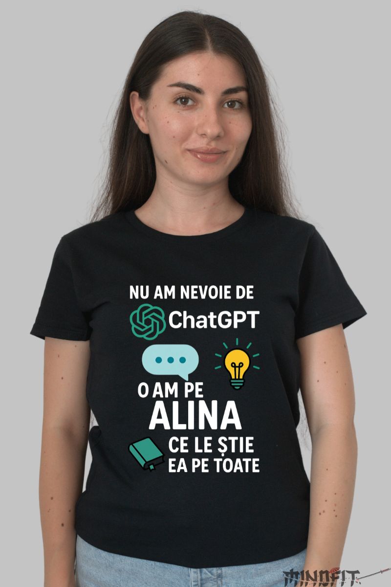 Tricou Personalizat cu Nume ChatGPT dama negru