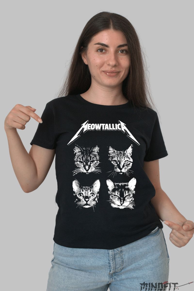 Tricou Pisica Meowtallica dama negru fata