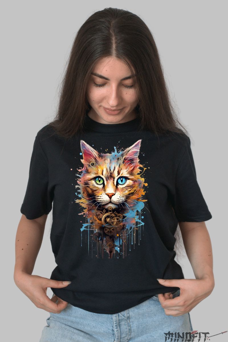 Tricou Pisica Mistica dama negru fata