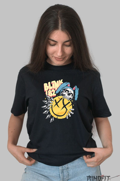 Tricou Rock Blink-182 Skull Smiley dama negru