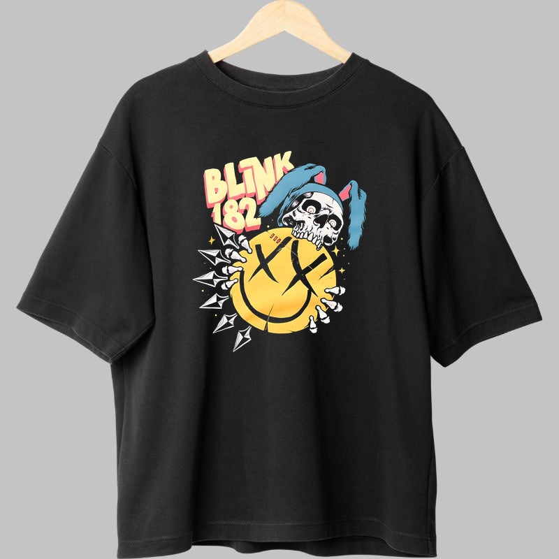 Tricou Rock Blink-182 Skull Smiley fata negru