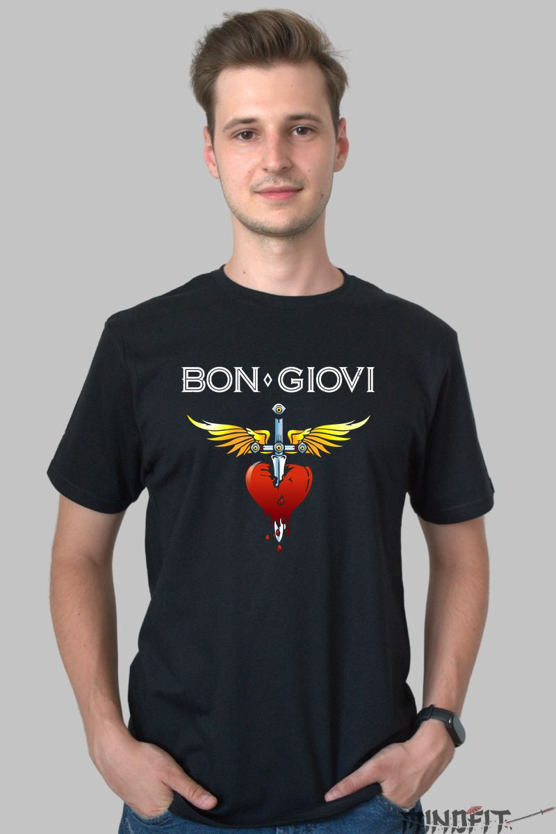 Tricou Rock Bon Jovi Heart Dagger Classic barbat negru