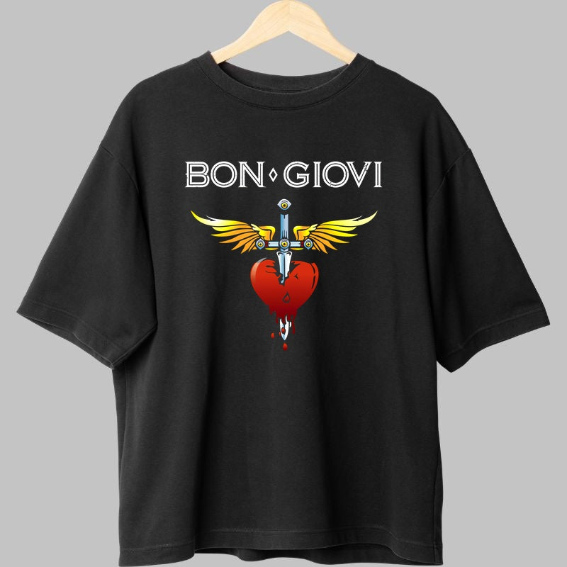 Tricou Rock Bon Jovi Heart Dagger Classic fata negru