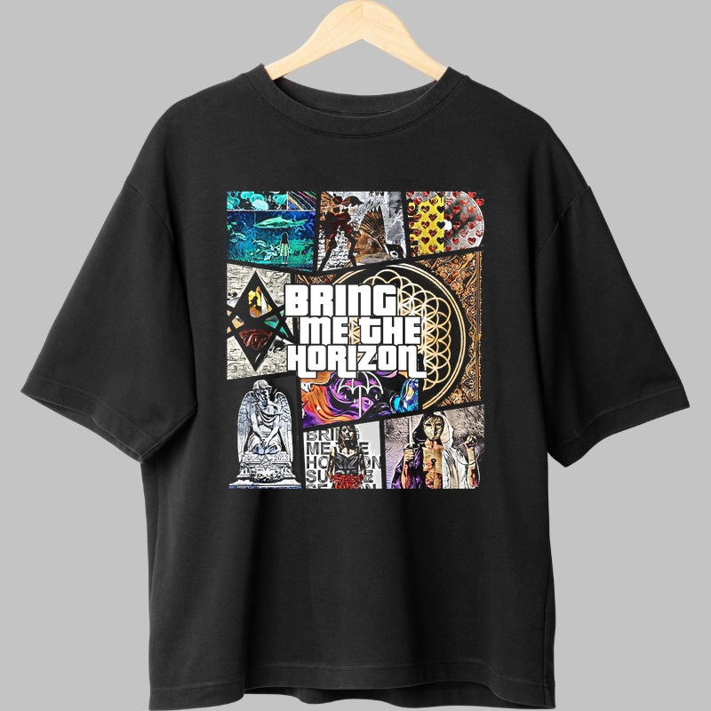Tricou Rock Bring Me The Horizon Art Collage fata negru