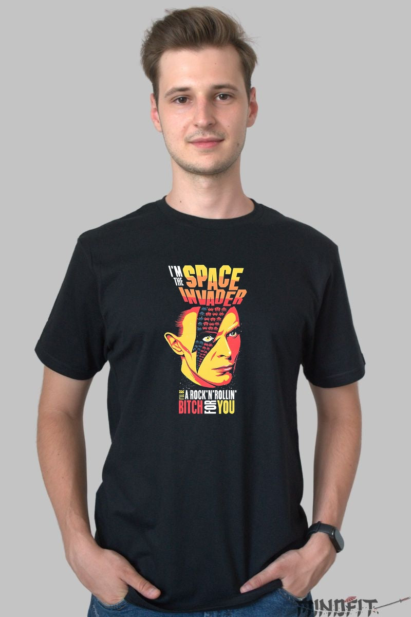 Tricou Rock David Bowie Space Invader barbat negru