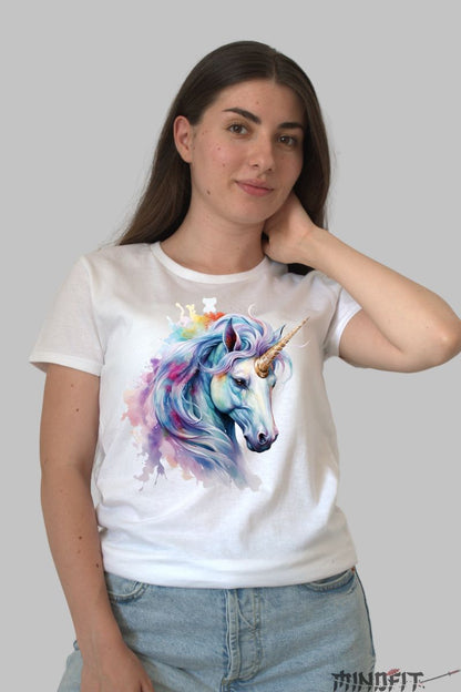 Tricou Unicorn Multicolor dama alb fata
