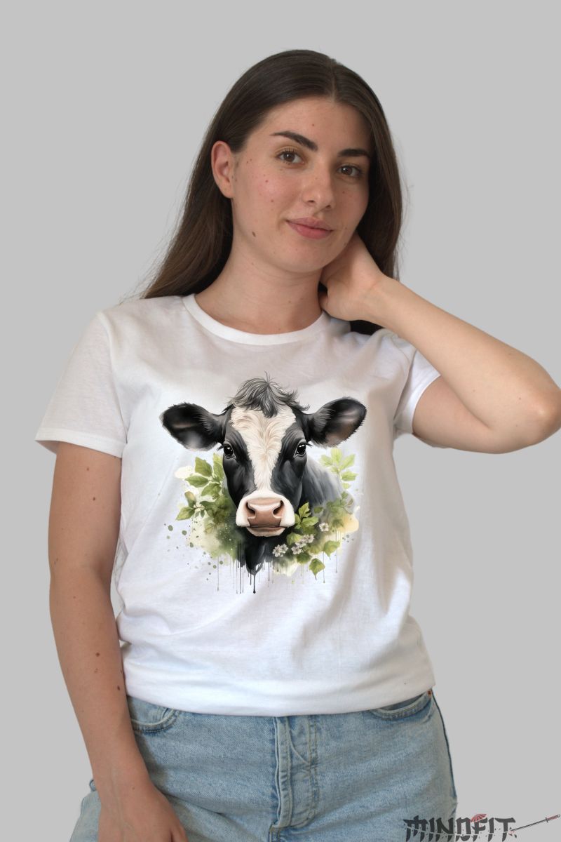 Tricou Vaca Neagra dama alb fata