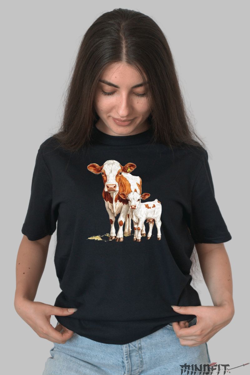 Tricou Vaca si Puiul Simpatici dama negru fata