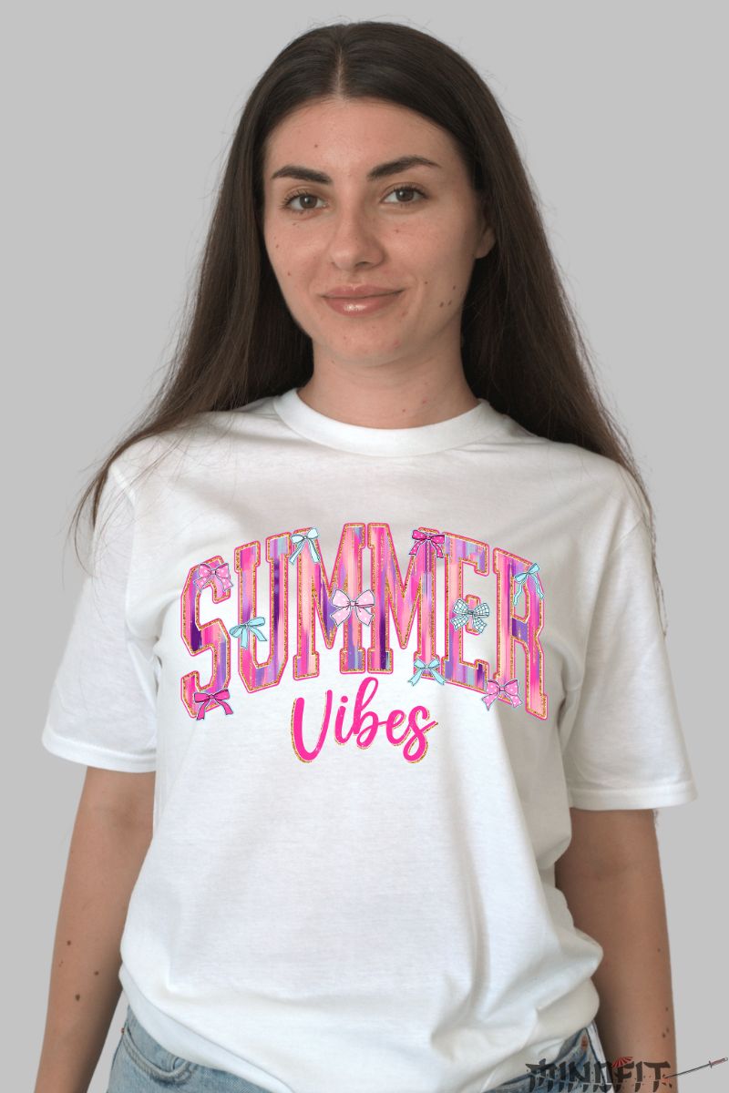 Tricou Vara Summer Vibes Pink dama alb fata