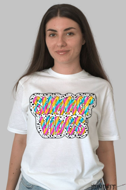 Tricou Vara cu Imprimeu Colorat dama alb fata
