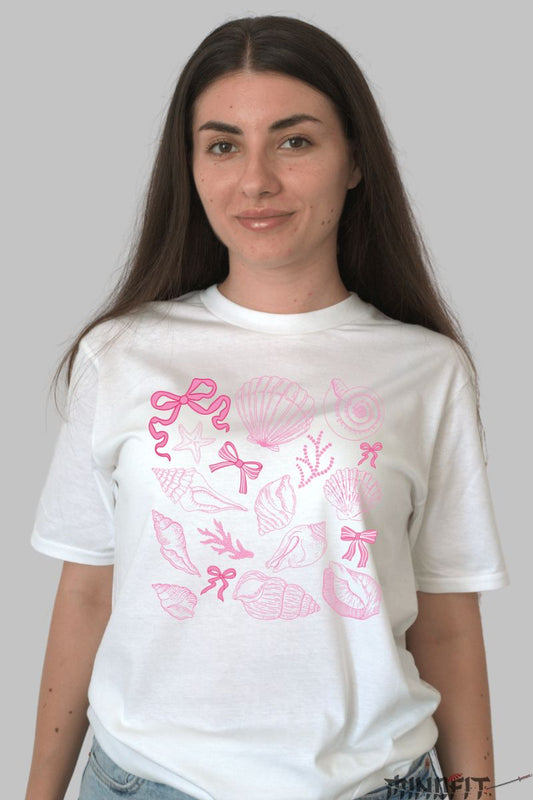 Tricou Vara cu Imprimeu Roz dama alb fata