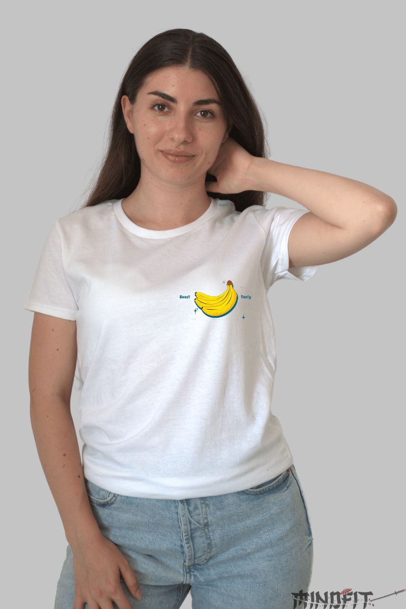 Tricou banana sweet and tasty dama alb fata