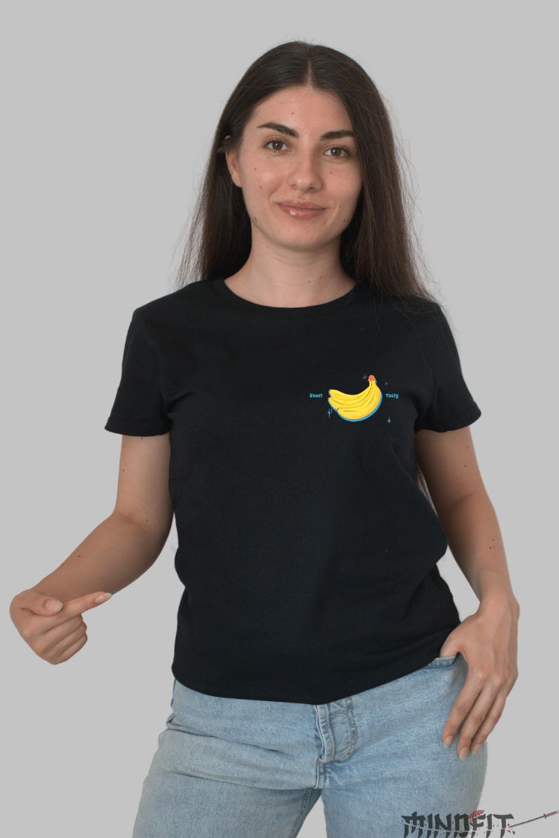 Tricou banana sweet and tasty dama negru fata
