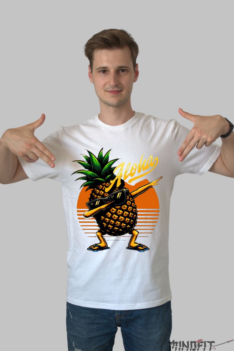 Tricou cu Ananas Aloha barbat alb fata