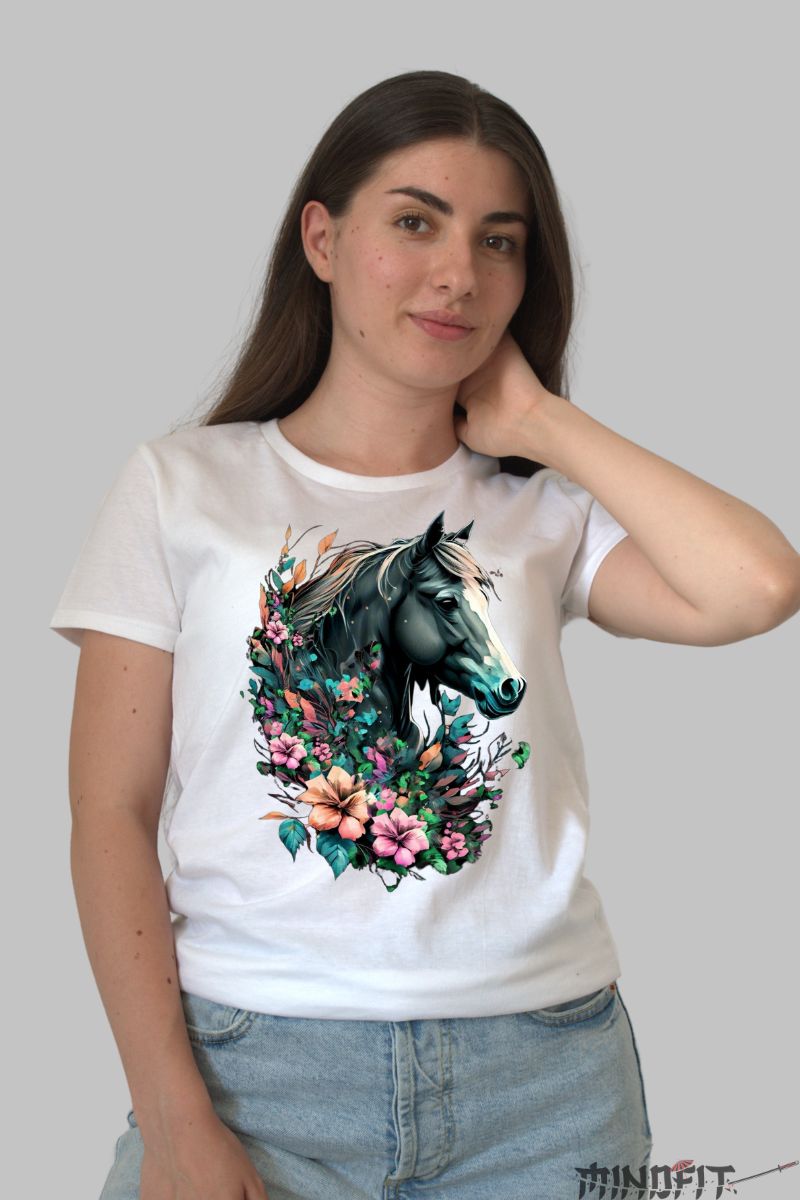Tricou cu Cal Fantasy dama alb fata