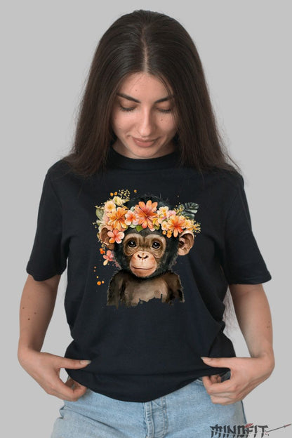 Tricou cu Maimuta Simpatica dama negru fata