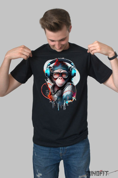 Tricou cu Maimuta Urbana barbat negru fata