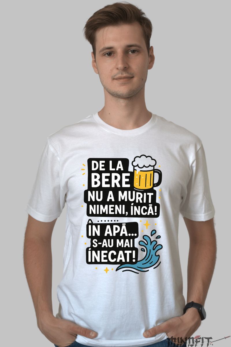Tricou cu Mesaj Amuzant De La Bere barbat alb fata