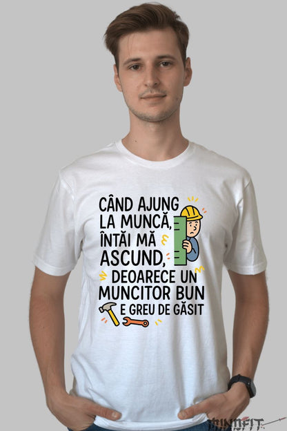 Tricou cu Mesaj Amuzant La Munca barbat alb fata