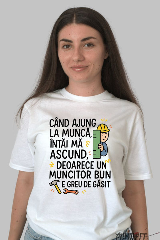 Tricou cu Mesaj Amuzant La Munca dama alb fata