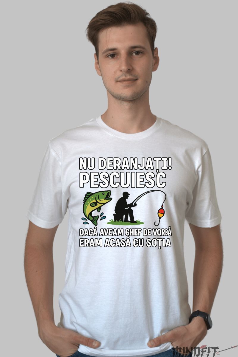 Tricou cu Mesaj Amuzant Nu Deranjati! barbat alb fata