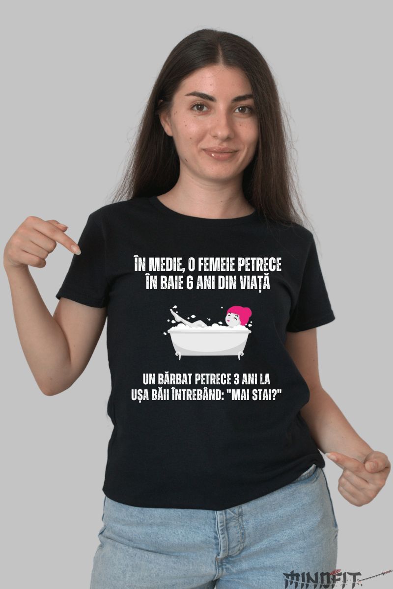 Tricou cu Mesaj Dama "Mai Stai" dama negru