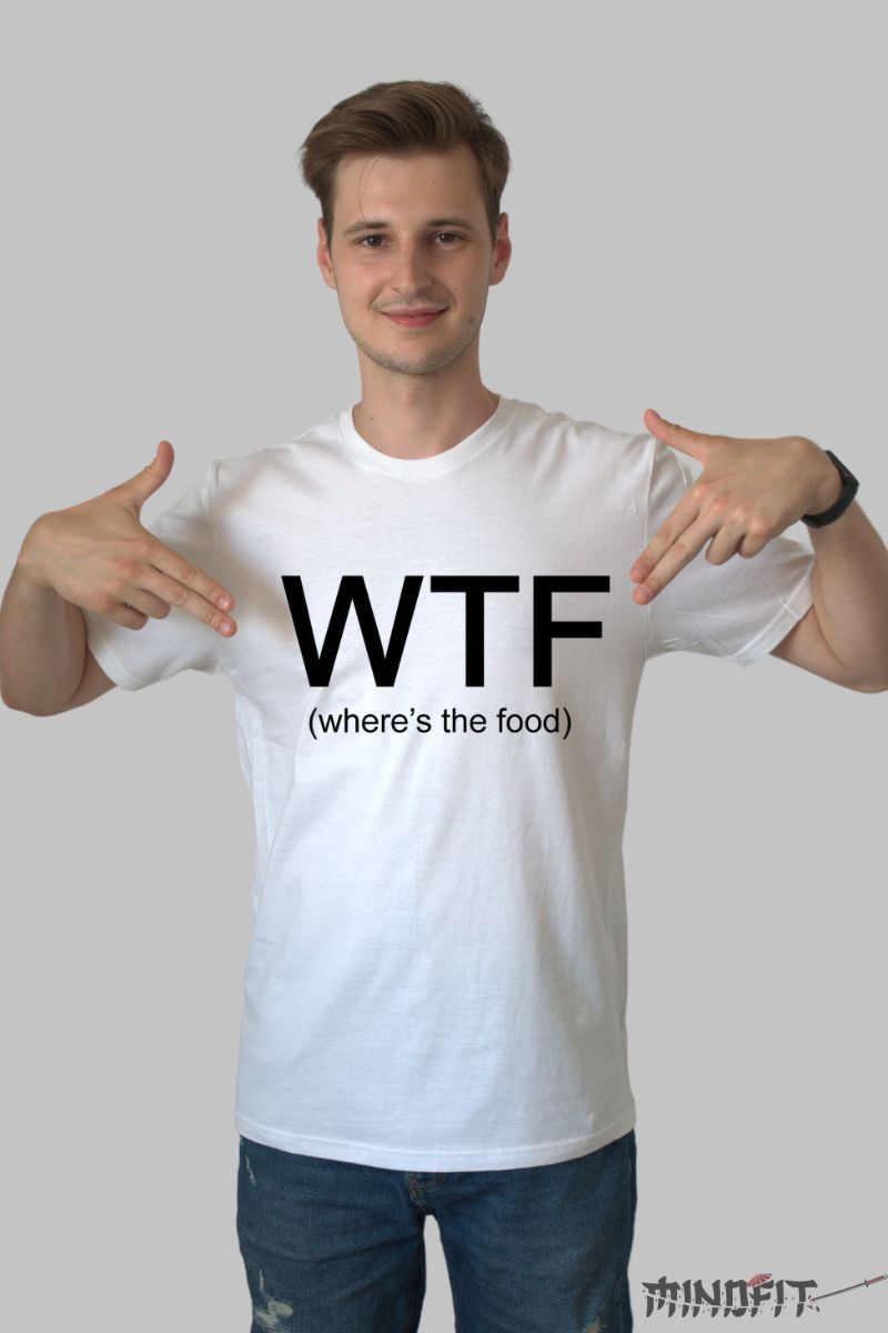 Tricou Mesaj Amuzant "WTF" barbat alb fata