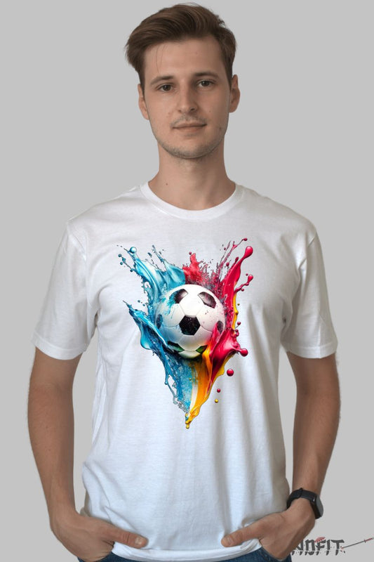 Tricou cu Minge de Fotbal barbat alb fata
