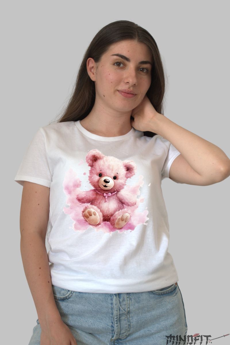 Tricou cu Ursulet Cute dama alb fata
