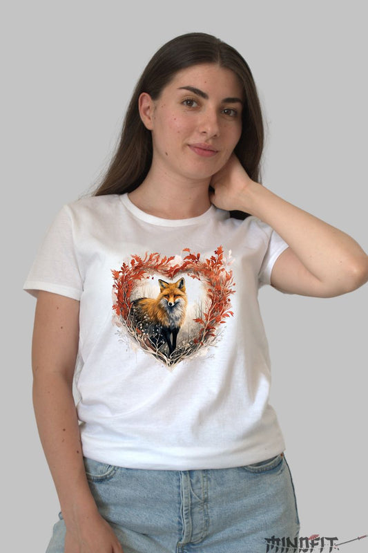 Tricou cu Vulpe Singuratica dama alb fata