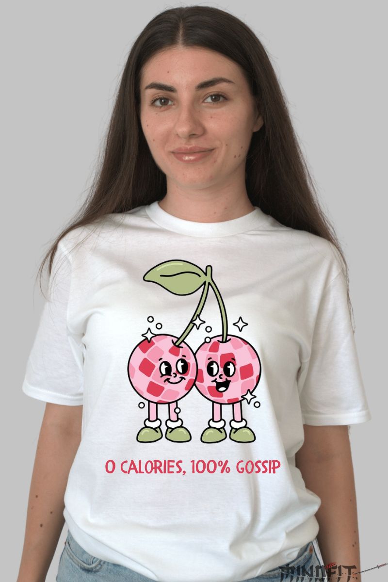 Tricou cu cirese gossip dama alb fata