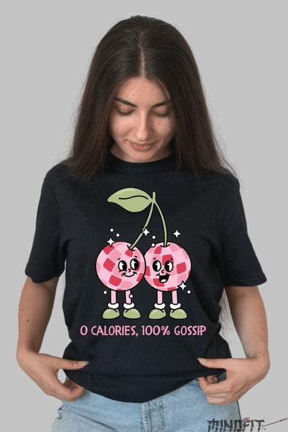 Tricou cu cirese gossip dama negru fata