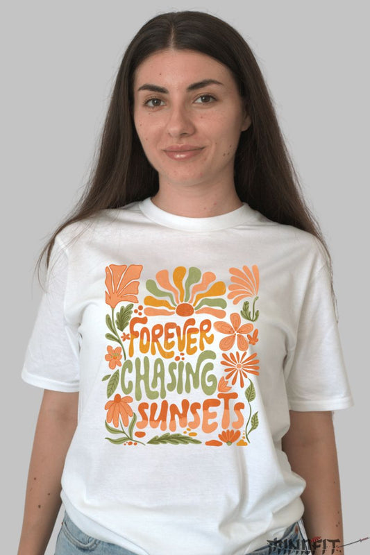Tricou de Vara Forever Chasing Sunsets dama alb fata