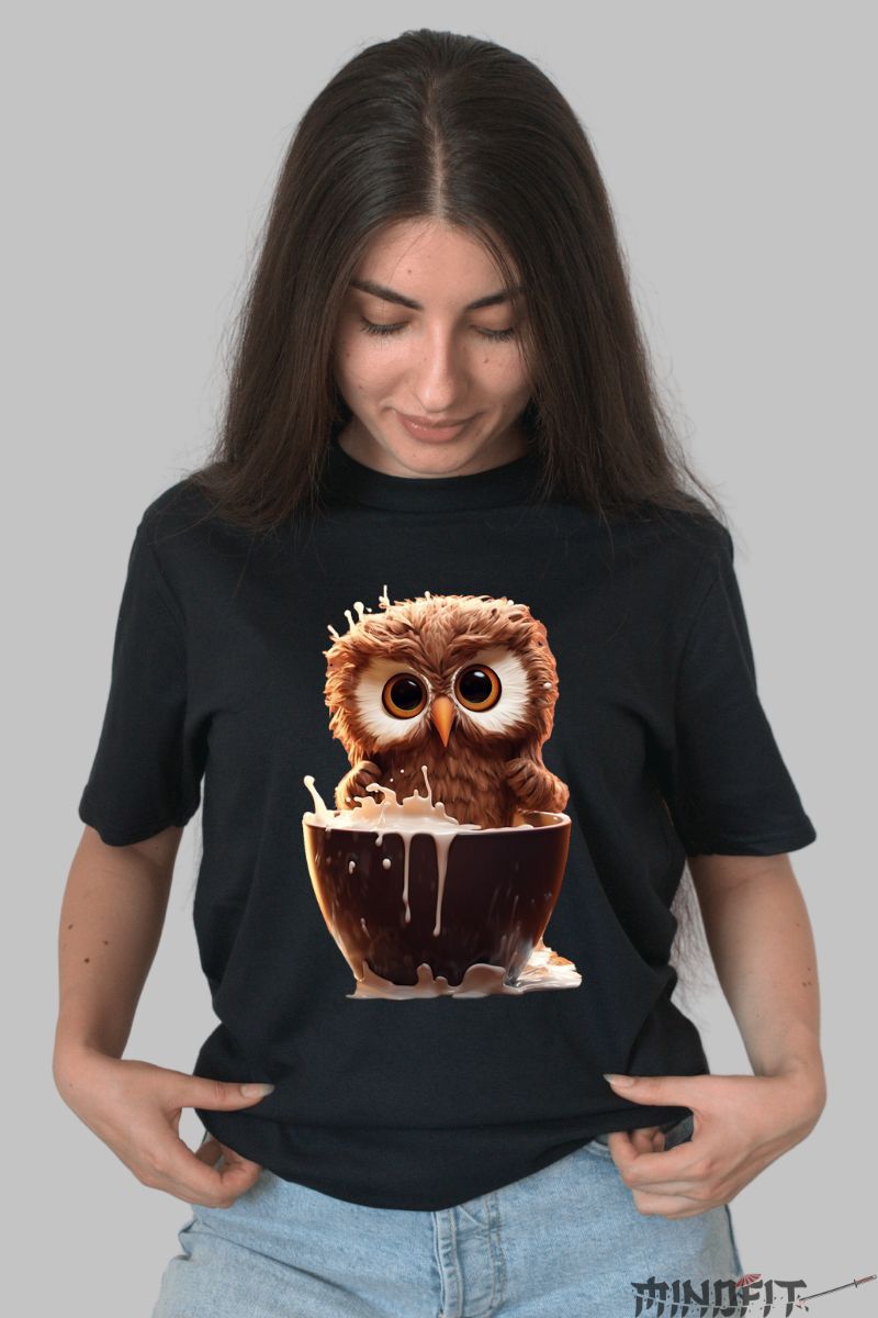 Tricou personalizat Bufnita Haioasa dama negru fata 1