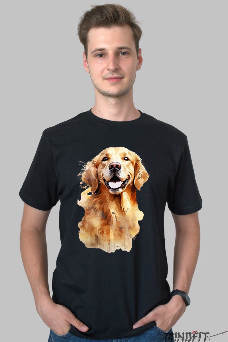 Tricou personalizat Caine Labrador Golden barbat negru
