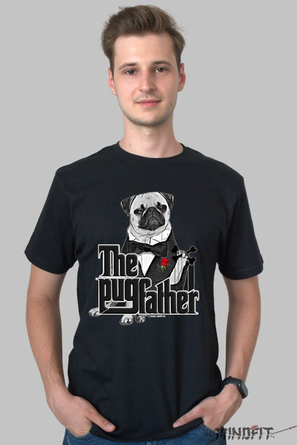 Tricou personalizat caine Pug barbat negru