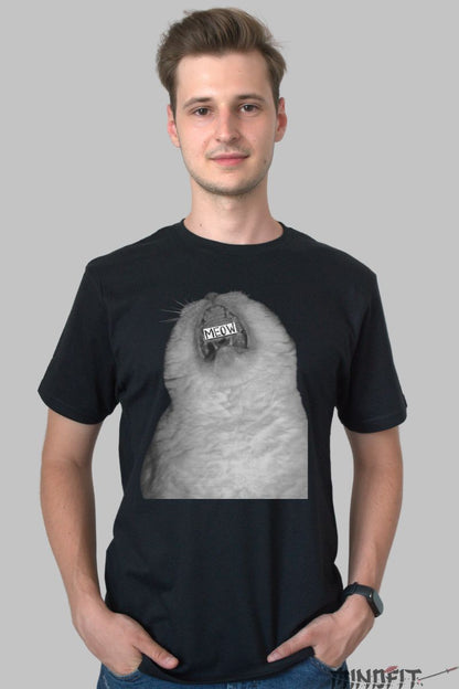 Tricou Cu Pisica Meow barbat negru fata
